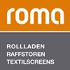 Logo von roma für Rollläden, Raffstoren und Textilscreens auf grauem Feld
